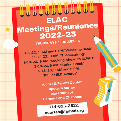 ELAC Meetings/Reuniones 2022-23